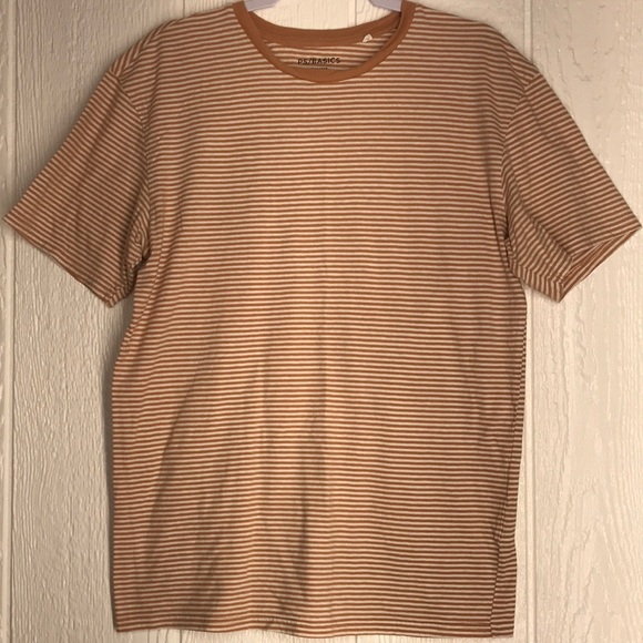PacSun Men's Large Basic Short Sleeve Scallop Fit T-Shirt Striped Tan And White - Picture 3 of 5